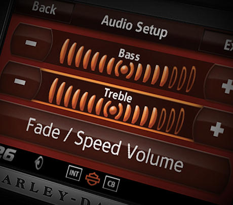 CVO Road Glide Ultra / Boom! Box 6.5GT Audiosystem:    Das Boom! Box 6.5GT Audiosystem leistet bei einem Klirrfaktor von 1 Prozent satte 75 Watt pro Kanal. Zudem ist es mit einem perfekt auf die Hrumgebung auf einem Bike abgestimmten Equalizer ausgestattet, damit Sie Ihre Lieblingstracks exakt so wahrnehmen, wie Sie sie schtzen. Das Speed-Tuning-System bietet mehr als eine bloe Lautstrkeanpassung an die unterschiedlichen Geschwindigkeiten: Es passt auch die Bass- und Hhenwiedergabe an das Tempo an, sodass Sie stets einen optimalen Klang genieen - ob Sie gemchlich dahin rollen oder Ihrer Maschine die Sporen geben. Wie gefllt Ihnen der Sound Ihrer Harley?
